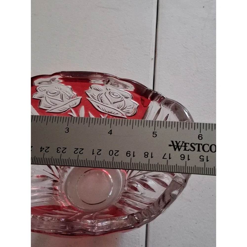 Crystal Clear Ruby Red Flashed Lead Crystal Vase Frosted Roses Made in Germany